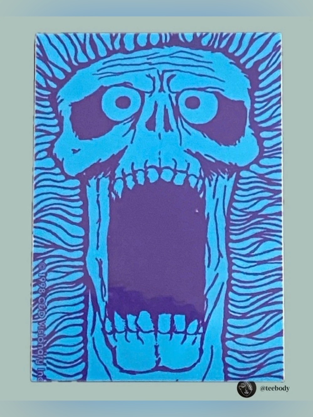 Vtg 1998 C&D Visionary Screaming Skull Sticker Blue Purple Goth Skate Decal